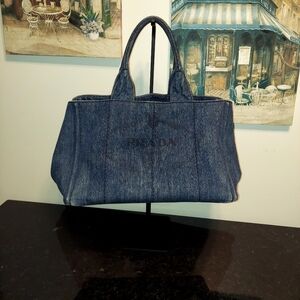 Prada Blue Denim Canapa Tote Bag Shoulder VGC!